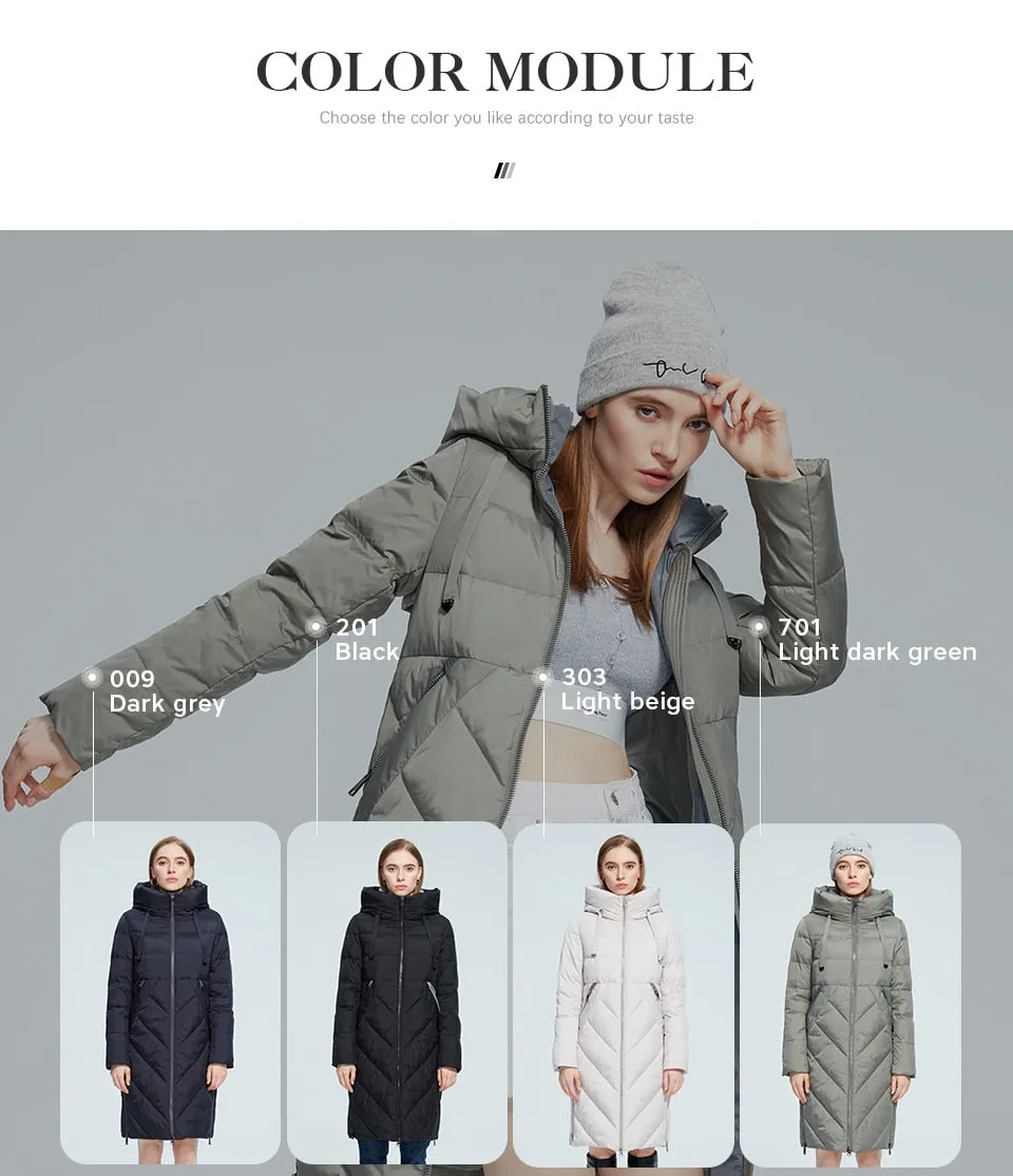 Winter Women Long Cotton Jacket Stand Collar Hooded Warm Windproof Coat Pockets Zipper Parka