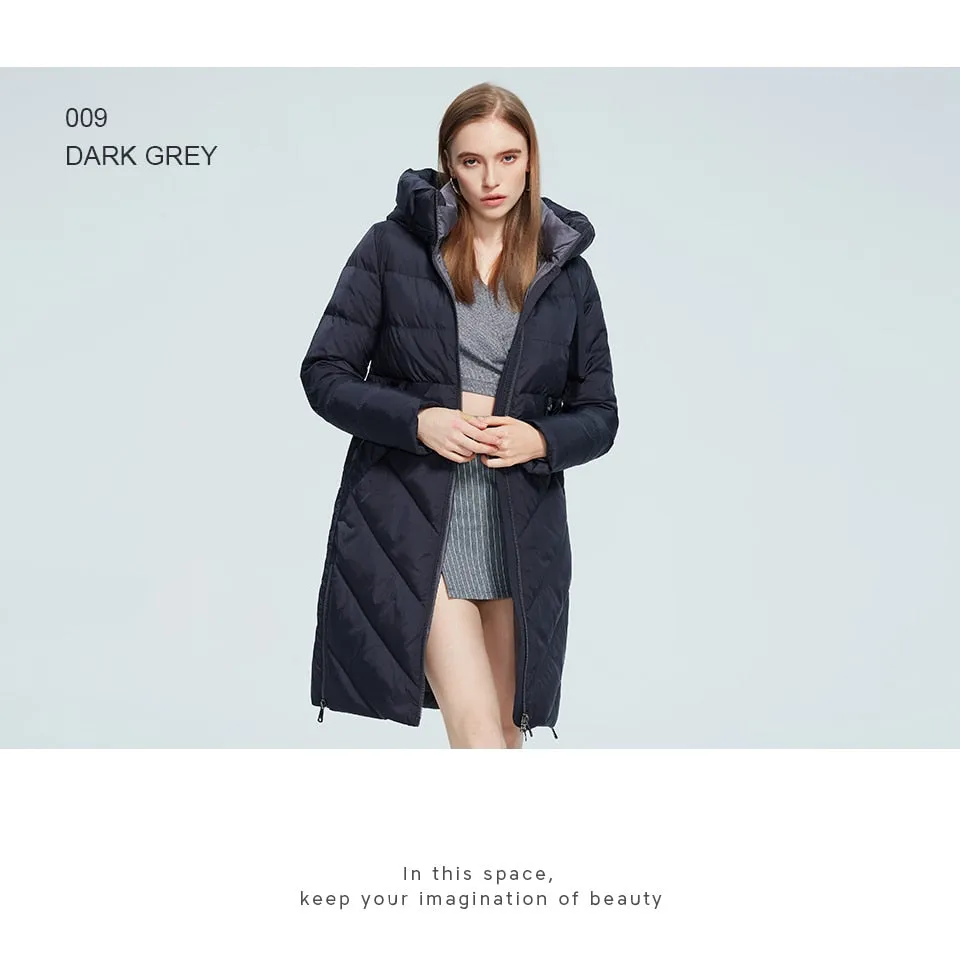 Winter Women Long Cotton Jacket Stand Collar Hooded Warm Windproof Coat Pockets Zipper Parka