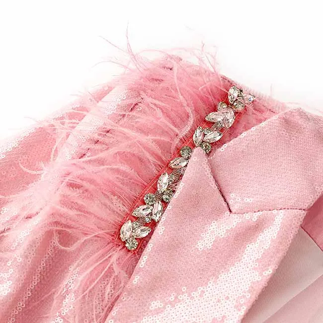 Women Sequin Blazer Pink Glitter Coat Party Jacket