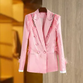 Women Sequin Blazer Pink Glitter Coat Party Jacket