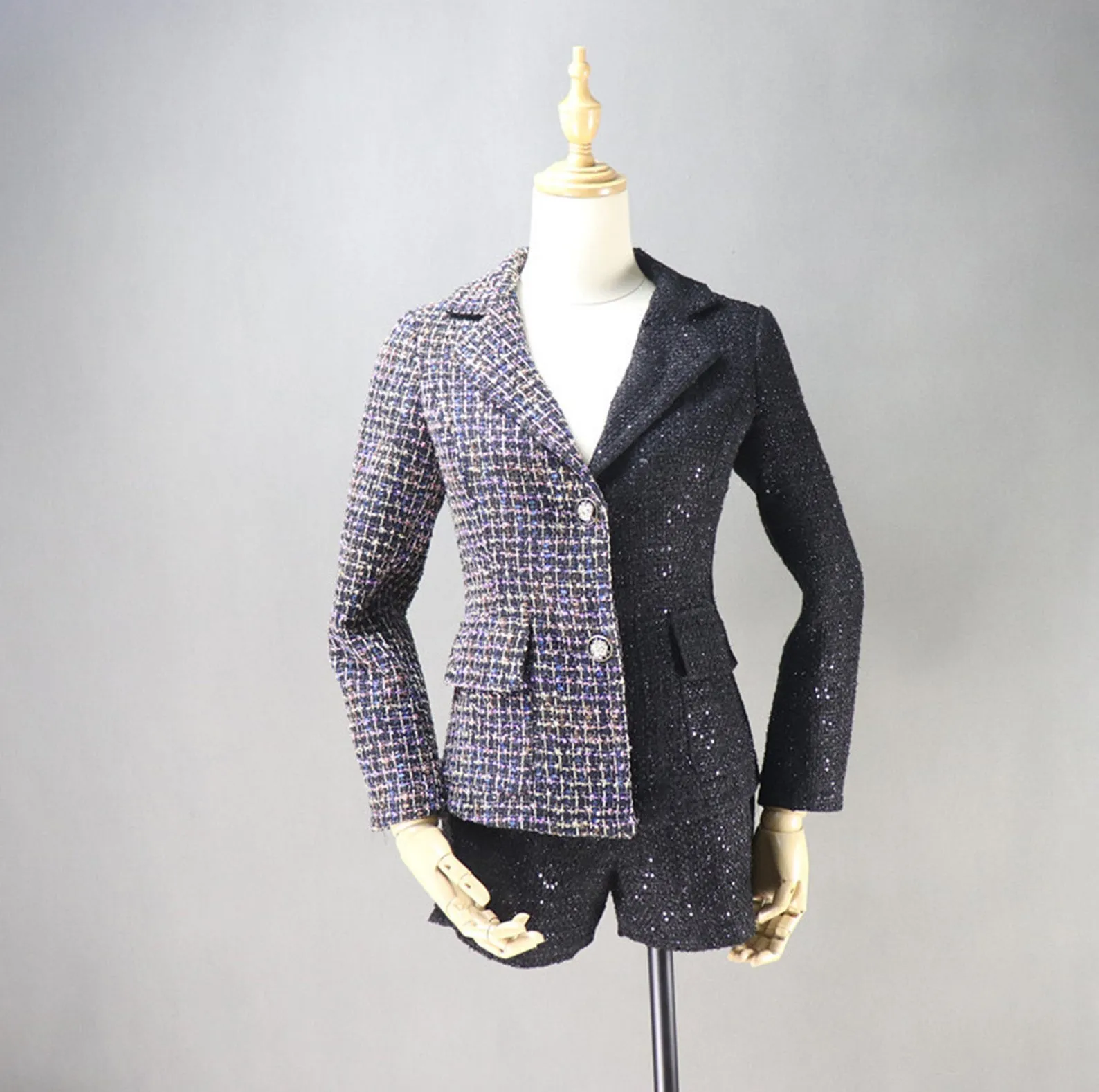 Womens Designer Inspired Sequined Custom Made Tweed Colour Crash Shorts/Skirt Suit