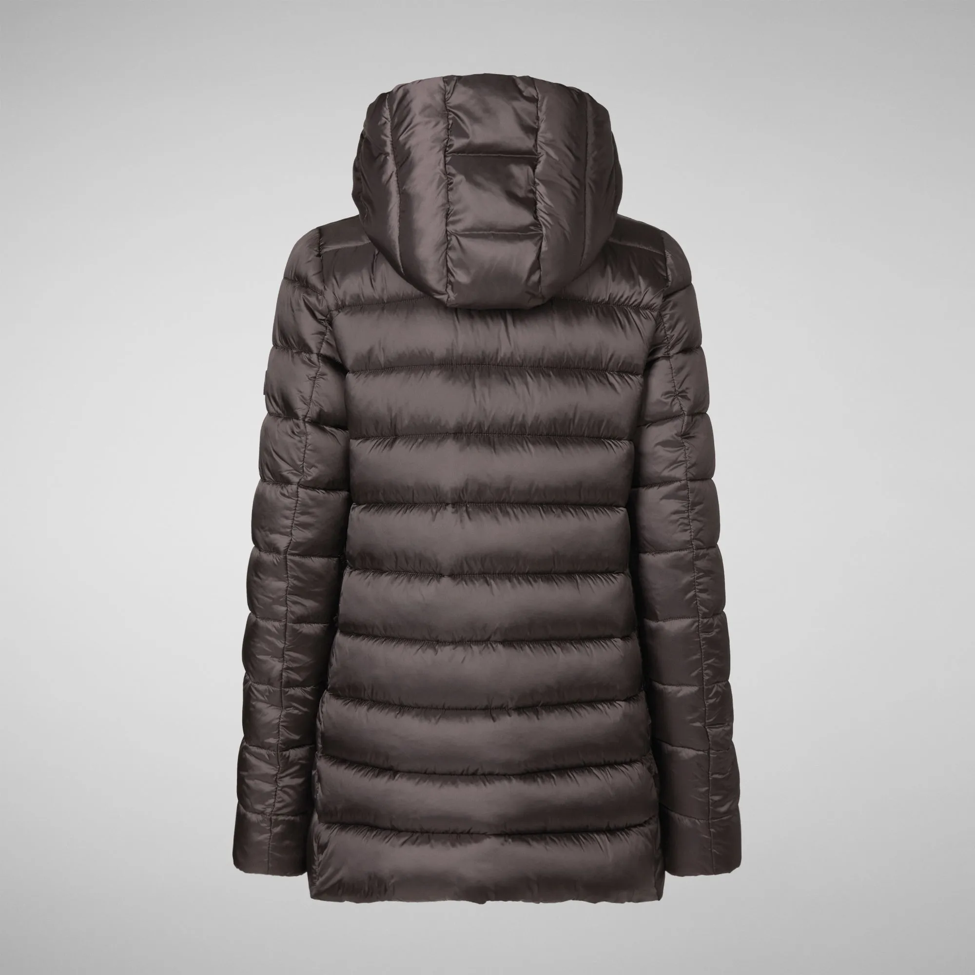 Women's Hooded Animal free Puffer Coat Drimia in Brown Black