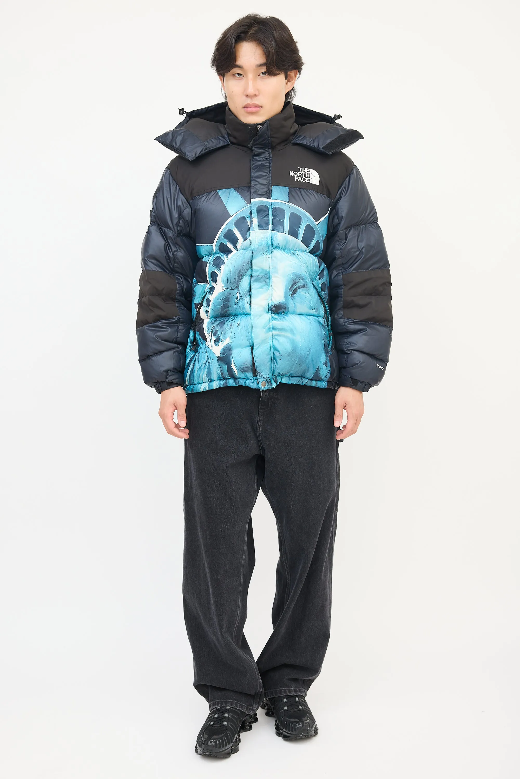 X The North Face Black & Blue Statue Of Liberty Baltoro Jacket