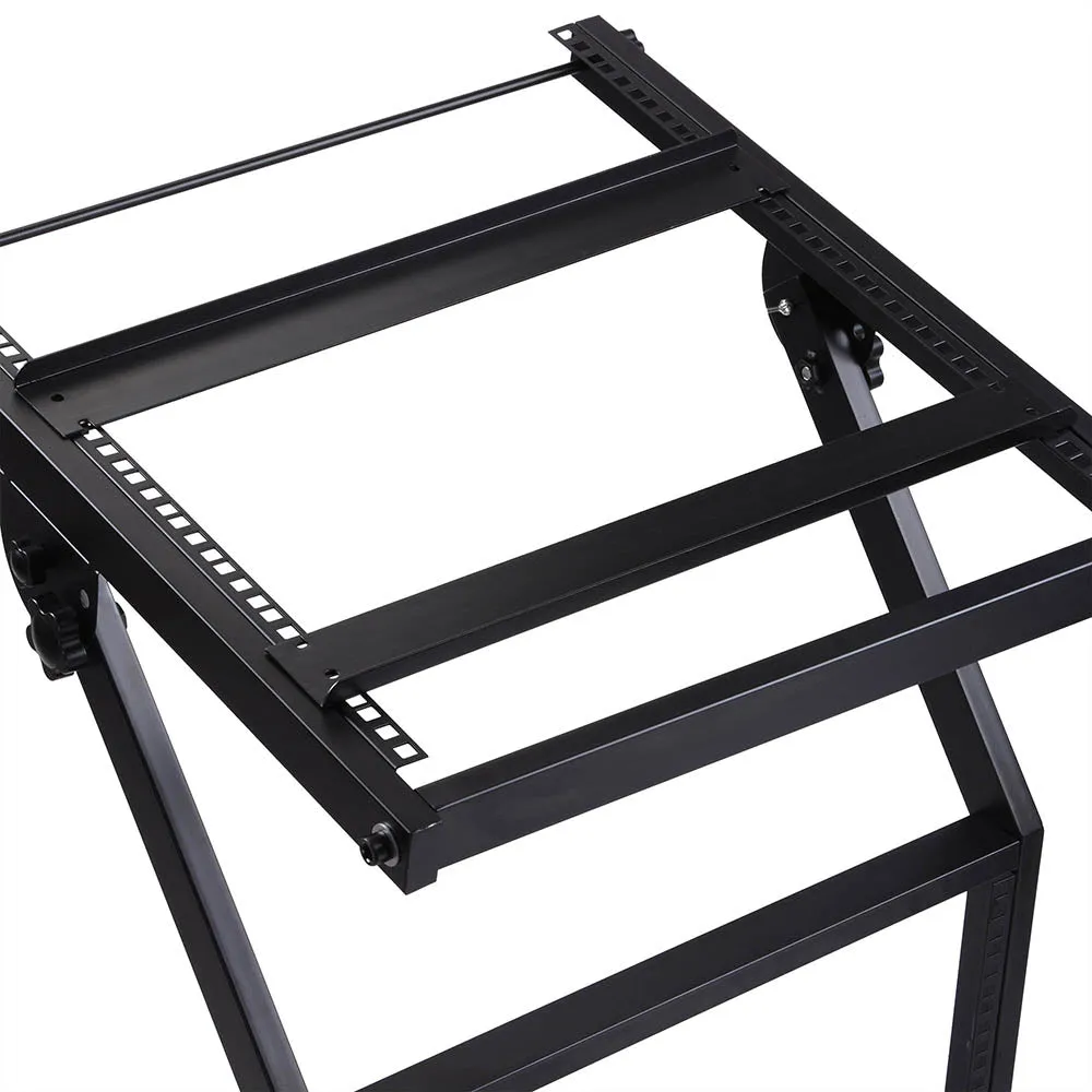 Yescom 19in 12U Stage Rolling Audio Mixer Stand Rack Cart w/ 4 Poles