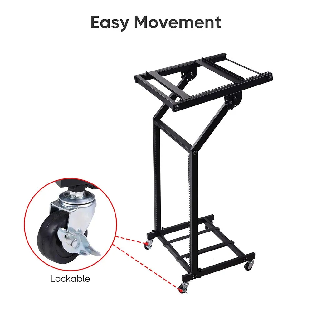 Yescom 19in 12U Stage Rolling Audio Mixer Stand Rack Cart w/ 4 Poles