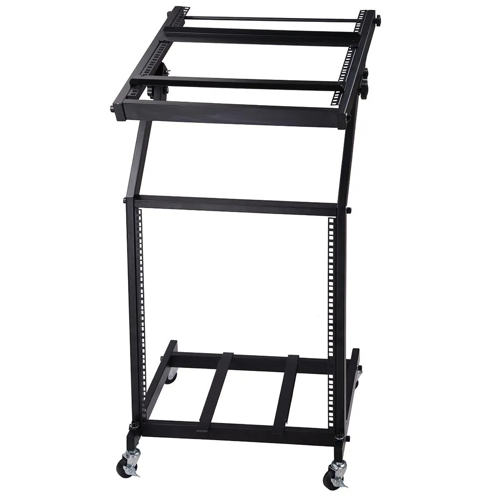 Yescom 19in 12U Stage Rolling Audio Mixer Stand Rack Cart w/ 4 Poles